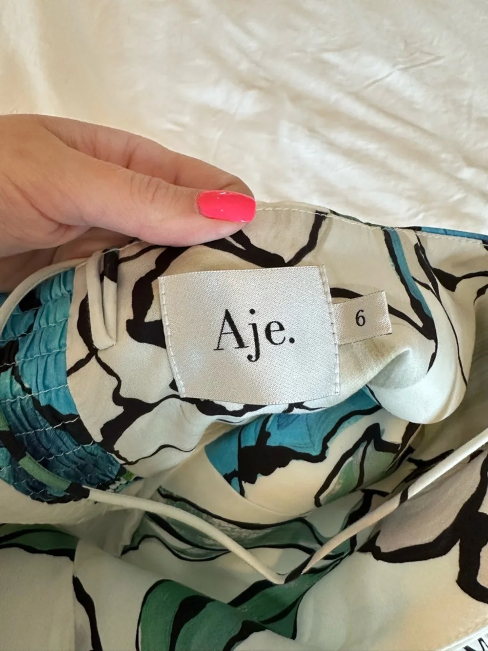 Aje White Mini Dress with Blue and Green Floral Print - Picture 8 of 8